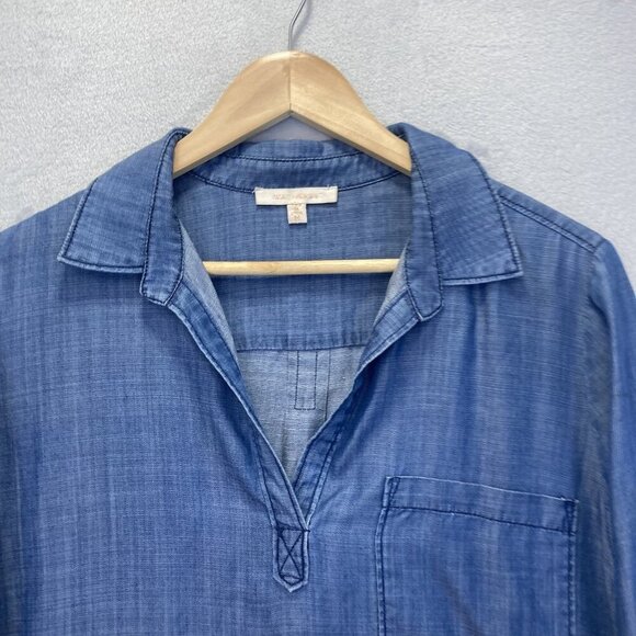 Skies Are Blue Chambray Roll Cuff Shirt Womens Medium M Lightweight Tencel Top - Picture 6 of 12
